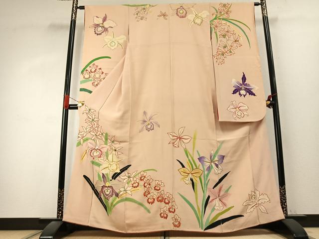 平和屋本店●アンティーク 大正ロマン 振袖 駒刺繍 草花文 金銀糸 金彩 正絹 逸品 AABK1242fy