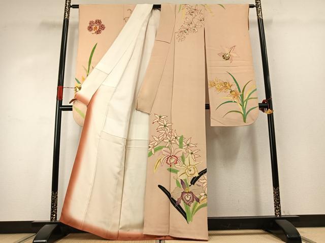 平和屋本店●アンティーク 大正ロマン 振袖 駒刺繍 草花文 金銀糸 金彩 正絹 逸品 AABK1242fy
