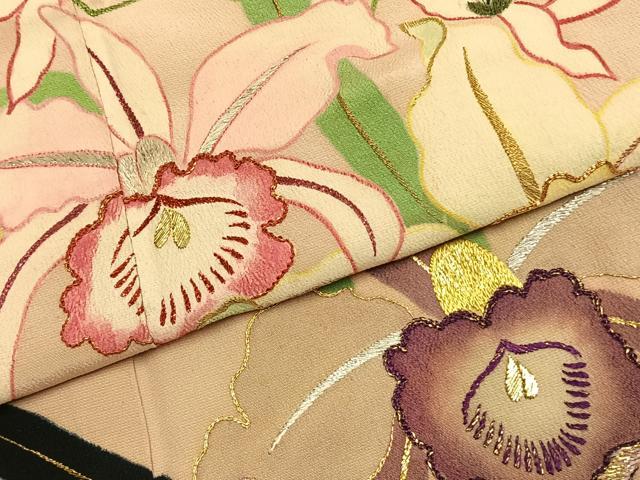 平和屋本店●アンティーク 大正ロマン 振袖 駒刺繍 草花文 金銀糸 金彩 正絹 逸品 AABK1242fy
