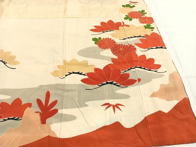 平和屋本店●アンティーク 大正ロマン 振袖 駒刺繍 松竹梅 暈し染め 金糸 金銀彩 正絹 逸品 AABK1243fy