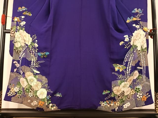 平和屋本店●アンティーク 大正ロマン 振袖 中国三大刺繍 相良刺繍 絞り 花蝶文 金彩 正絹 逸品 AABK1244fy