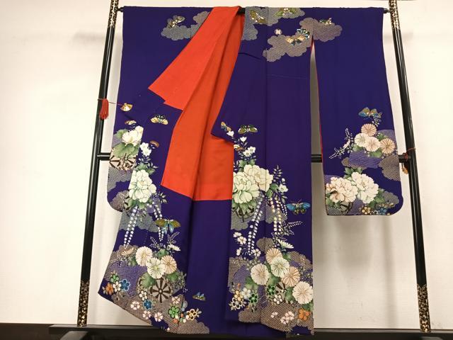 平和屋本店●アンティーク 大正ロマン 振袖 中国三大刺繍 相良刺繍 絞り 花蝶文 金彩 正絹 逸品 AABK1244fy
