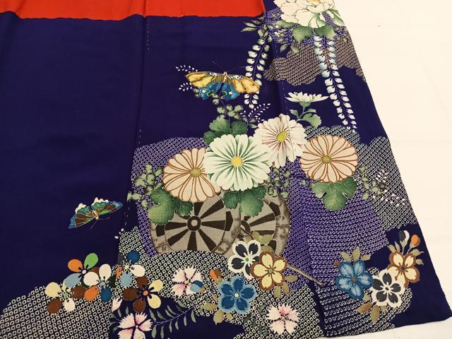 平和屋本店●アンティーク 大正ロマン 振袖 中国三大刺繍 相良刺繍 絞り 花蝶文 金彩 正絹 逸品 AABK1244fy