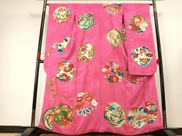 平和屋本店●アンティーク 大正ロマン 振袖 草花文 金彩 正絹 逸品 AABK1247fy