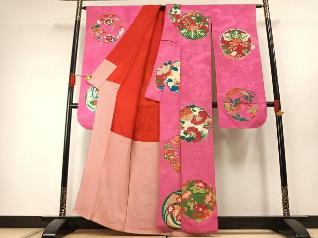 平和屋本店●アンティーク 大正ロマン 振袖 草花文 金彩 正絹 逸品 AABK1247fy