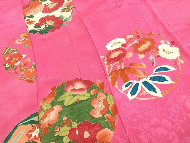 平和屋本店●アンティーク 大正ロマン 振袖 草花文 金彩 正絹 逸品 AABK1247fy