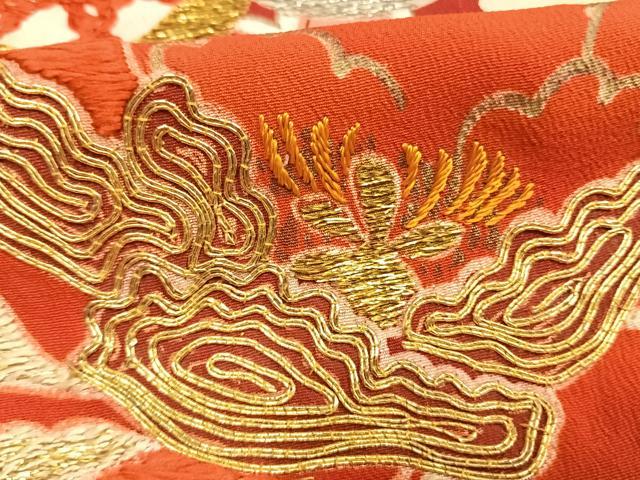 平和屋本店●アンティーク 大正ロマン 振袖 駒刺繍 草花文 金糸 金銀彩 正絹 逸品 AABK1249fy
