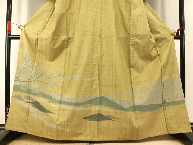 平和屋着物●訪問着 生紬地 作家物 風景文 正絹 逸品 AABK1259fy