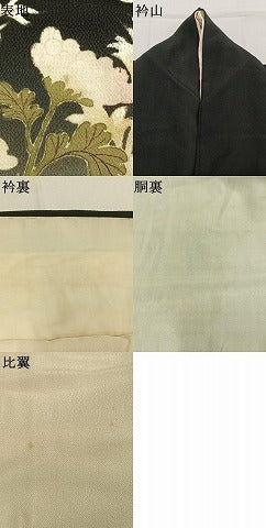 平和屋着物●アンティーク 大正ロマン 黒留袖 刺繍 花鳥文 暈し染め 正絹 逸品 AABK1267fy