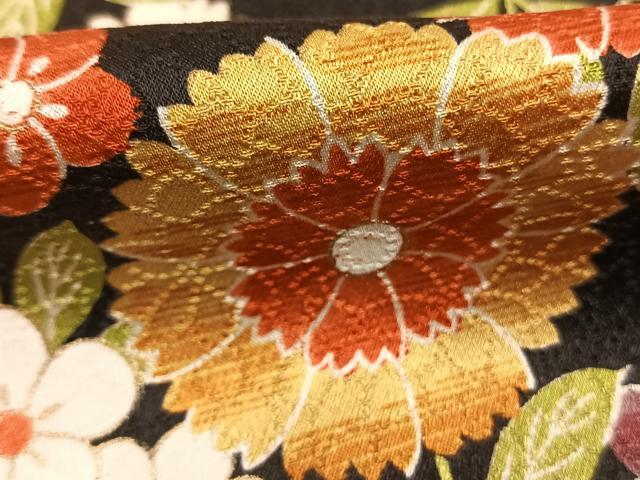平和屋着物●上質な小紋 草花文 黒地 正絹 逸品 未使用 AABK1270fy