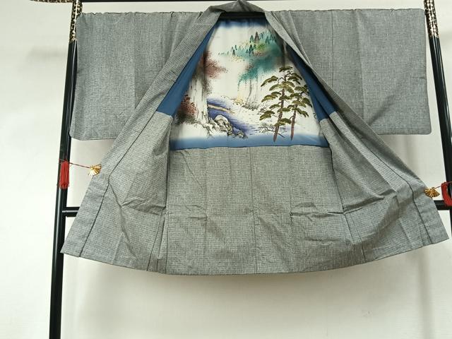 平和屋着物●男性 紬 アンサンブル 霞文 キングサイズ 正絹 逸品 AABK1275fy