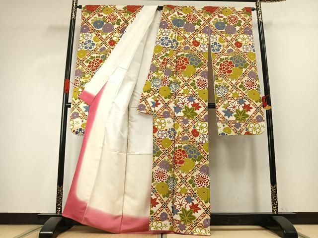 平和屋着物●豪華振袖 駒刺繍 草花文 金彩 正絹 逸品 AABK1281fy