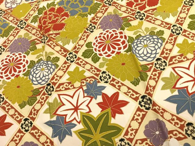 平和屋着物●豪華振袖 駒刺繍 草花文 金彩 正絹 逸品 AABK1281fy