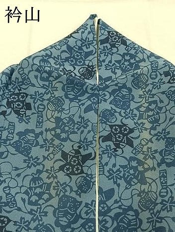 平和屋着物●上質な小紋 藍 型染め 玩具花文 正絹 逸品 AABK1284fy