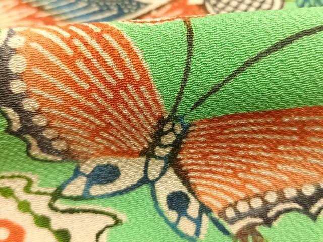 平和屋着物●上質な小紋 型染め 花蝶文 正絹 逸品 AABK1289fy