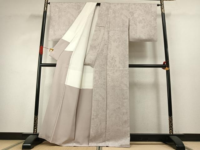 平和屋着物●上質な色無地 草花地紋 紫水晶色 正絹 逸品 AABK1290fy