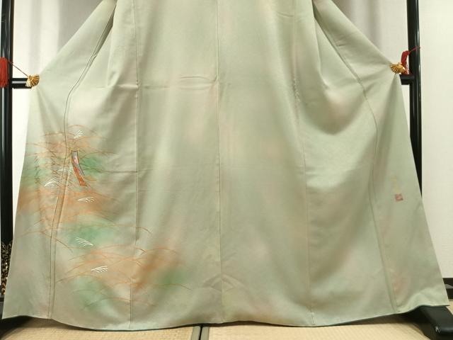平和屋着物●人間国宝 福田喜三郎 訪問着 駒刺繍 熨斗 暈し染め 金糸 金彩 正絹 逸品 AABK1294fy