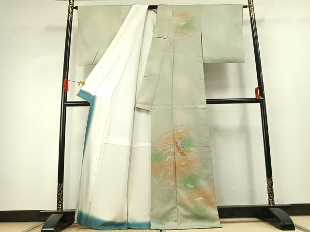 平和屋着物●人間国宝 福田喜三郎 訪問着 駒刺繍 熨斗 暈し染め 金糸 金彩 正絹 逸品 AABK1294fy