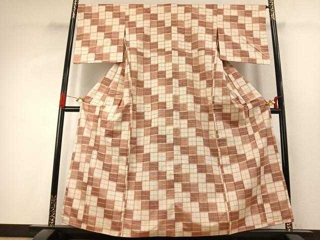 平和屋着物●上質な紬 市松文様 正絹 逸品 AABK1297fy