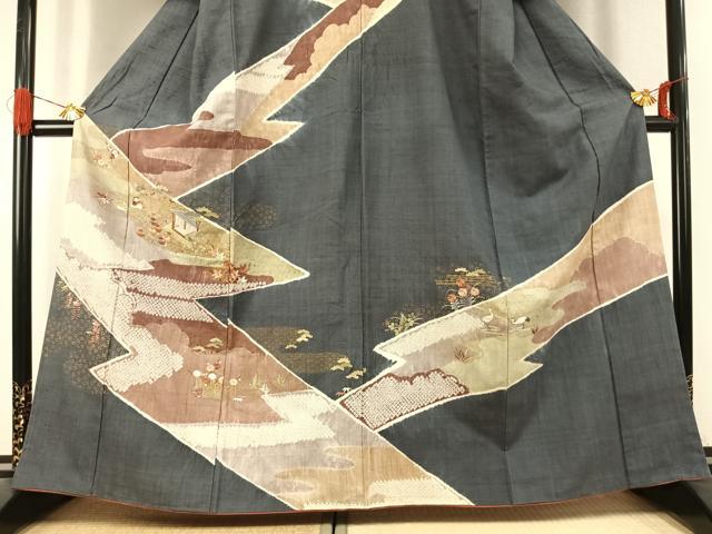 平和屋着物●訪問着 紬地 絞り 刺繍 松竹梅 花鳥文 金糸 金彩 ますいわ屋扱い 正絹 逸品 AABK1298fy
