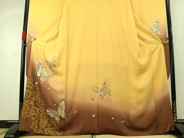 平和屋着物●豪華振袖 花蝶文 暈し染め 金銀彩 正絹 逸品 AABK1308fy