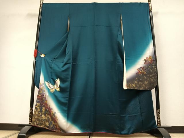 平和屋着物●豪華振袖 花蝶文 暈し染め 金彩 正絹 逸品 AABK1309fy