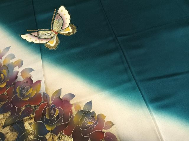 平和屋着物●豪華振袖 花蝶文 暈し染め 金彩 正絹 逸品 AABK1309fy