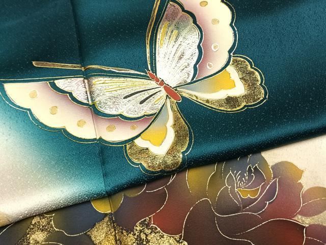 平和屋着物●豪華振袖 花蝶文 暈し染め 金彩 正絹 逸品 AABK1309fy