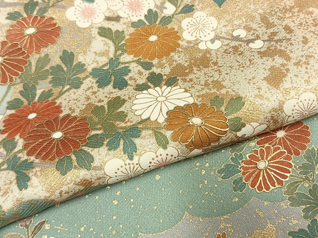平和屋着物●訪問着 雲取り花文 金彩 正絹 逸品 AABK1315fy