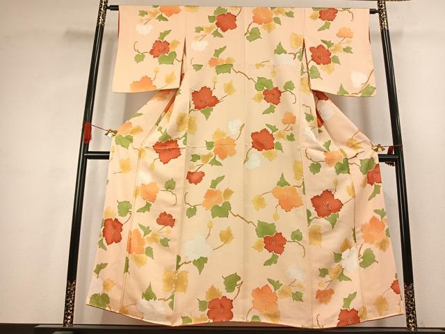 平和屋着物●上質な小紋 地紋起こし 枝花文 正絹 逸品 AABK1329fy
