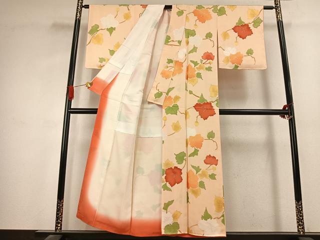 平和屋着物●上質な小紋 地紋起こし 枝花文 正絹 逸品 AABK1329fy