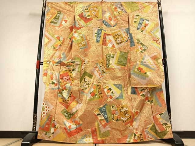 平和屋着物●豪華振袖 駒刺繍 色紙重ね花文 金彩 正絹 逸品 AABK1330fy