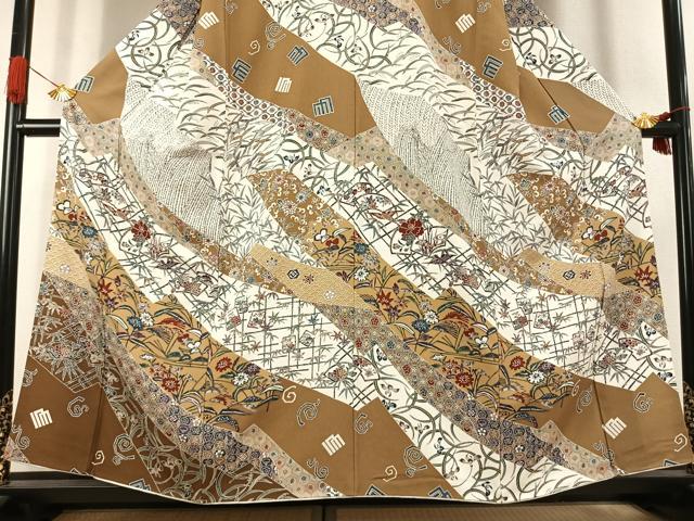 平和屋着物●訪問着 型染め 花鳥文 正絹 逸品 AABK1332fy