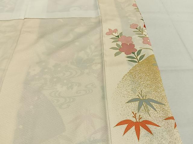 平和屋着物●豪華振袖 駒刺繍 地紙花鳥文 金彩 正絹 逸品 AABK1339fy