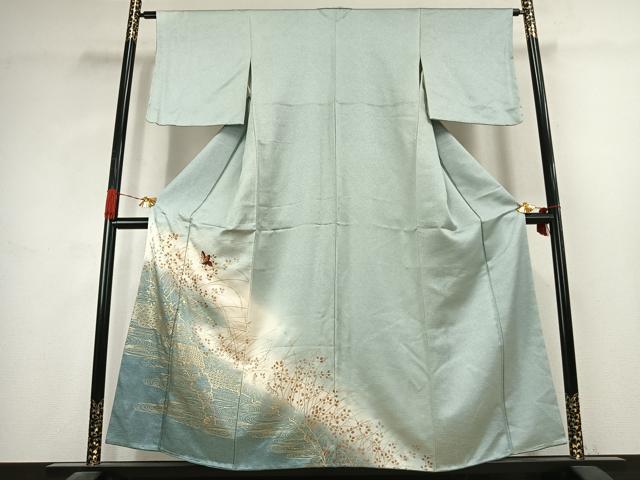 平和屋着物●訪問着 刺繍 花蝶文 暈し染め 金彩 正絹 逸品 未使用 AABK1342fy