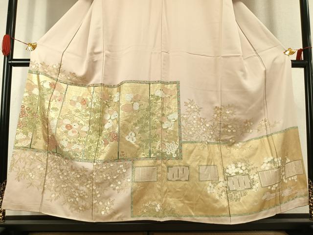 平和屋着物●豪華色留袖 刺繍 草花文 金糸 金彩 正絹 逸品 AABK1345fy