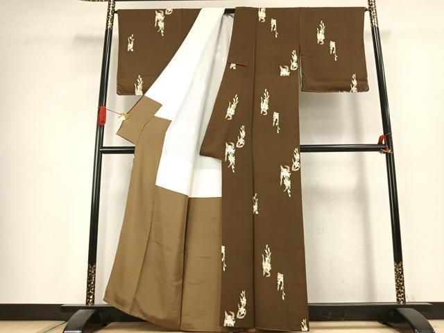 平和屋着物●上質な小紋 草花文 正絹 逸品 AABK1348fy
