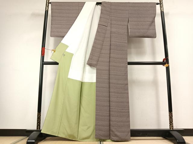 平和屋着物●江戸小紋 染師 高木章 伊勢型写小紋 本草木染 横段文 丹後ちりめん 反端付き 正絹 逸品 AABK1365fy