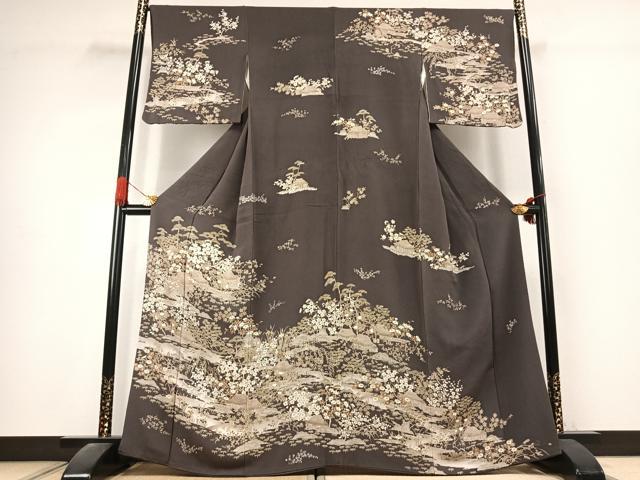 平和屋着物●訪問着 風景花文 鬼しぼ縮緬 反端付き 正絹 逸品 AABK1369fy
