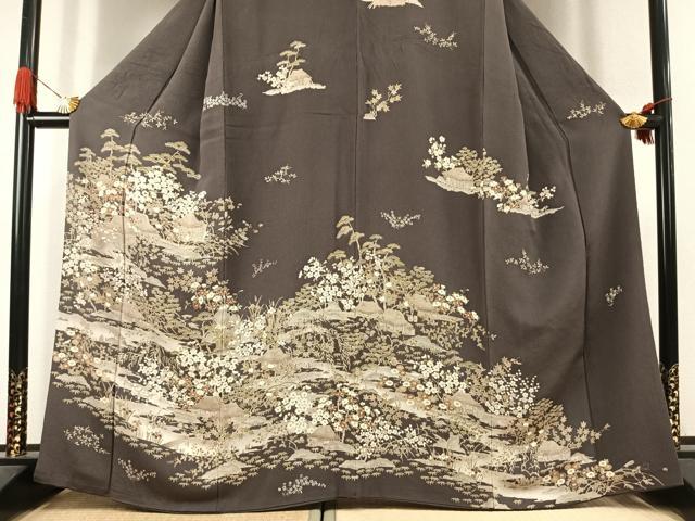 平和屋着物●訪問着 風景花文 鬼しぼ縮緬 反端付き 正絹 逸品 AABK1369fy