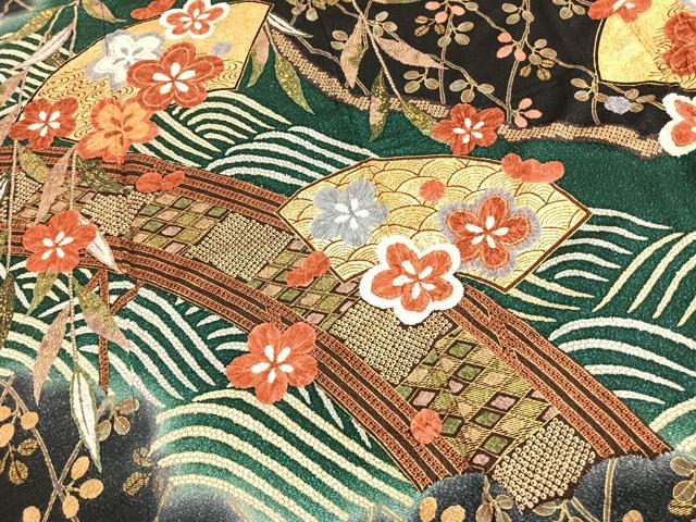 平和屋着物●豪華振袖 地紙花文 暈し染め 金彩 正絹 逸品 AABK1374fy