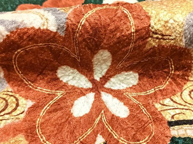 平和屋着物●豪華振袖 地紙花文 暈し染め 金彩 正絹 逸品 AABK1374fy