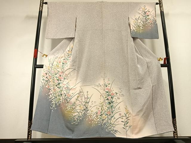 平和屋着物●訪問着 友禅 草花文 シルエット 暈し染め 正絹 逸品 AABK1375fy