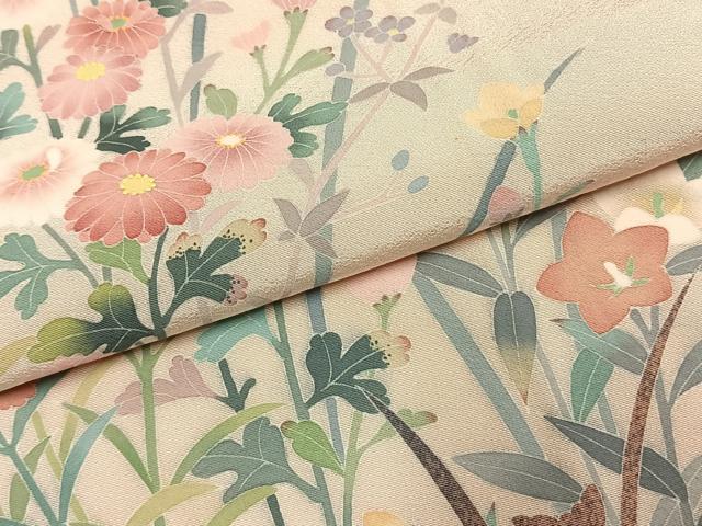 平和屋着物●訪問着 友禅 草花文 シルエット 暈し染め 正絹 逸品 AABK1375fy