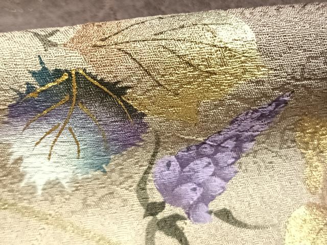 平和屋着物●訪問着 葡萄蔦の葉文 暈し染め 金銀彩 正絹 逸品 AABK1376fy