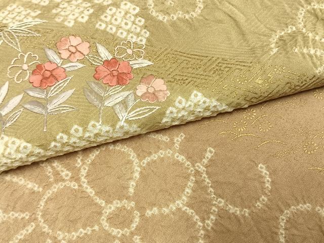 平和屋着物●訪問着 絞り 刺繍 草花文 金彩 正絹 逸品 AABK1380fy
