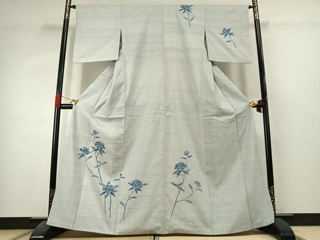平和屋着物●訪問着 生紬 枝花文 正絹 逸品 AABK1383fy