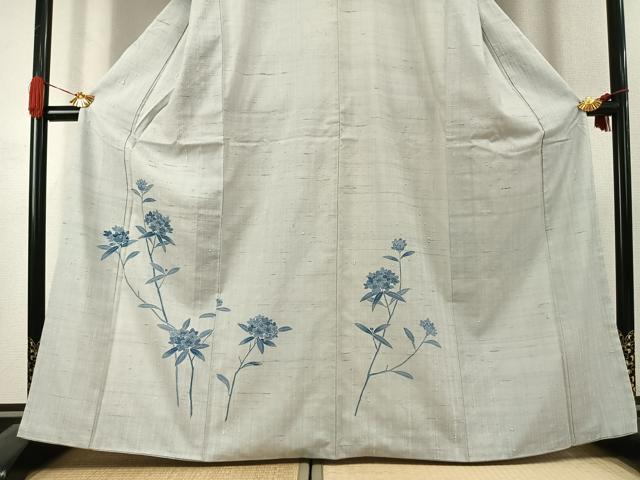平和屋着物●訪問着 生紬 枝花文 正絹 逸品 AABK1383fy