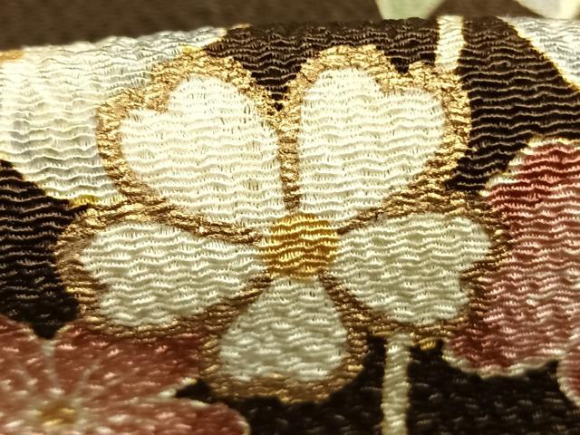 平和屋着物●上質な小紋 枝花文 金彩 鬼しぼ縮緬 正絹 逸品 AABK1388fy