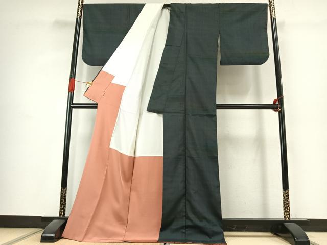 平和屋着物●上質な紬 横段文 ますいわ屋扱い ロング丈 正絹 逸品 AABK1392fy